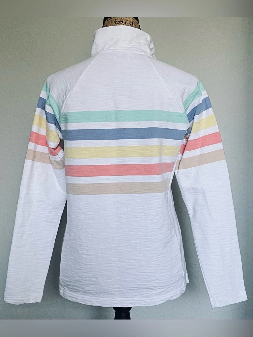 LL Bean Peak’s Island White 1/4 Zip Multi Stripe Pullover - Picture 3 of 6